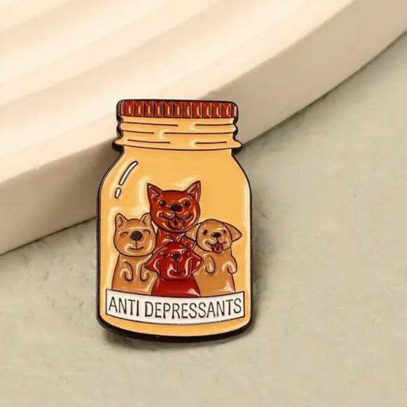 Anti Depressants Enamel Pin - Cute Dogs in Medicine Jar - Picture 1 of 2